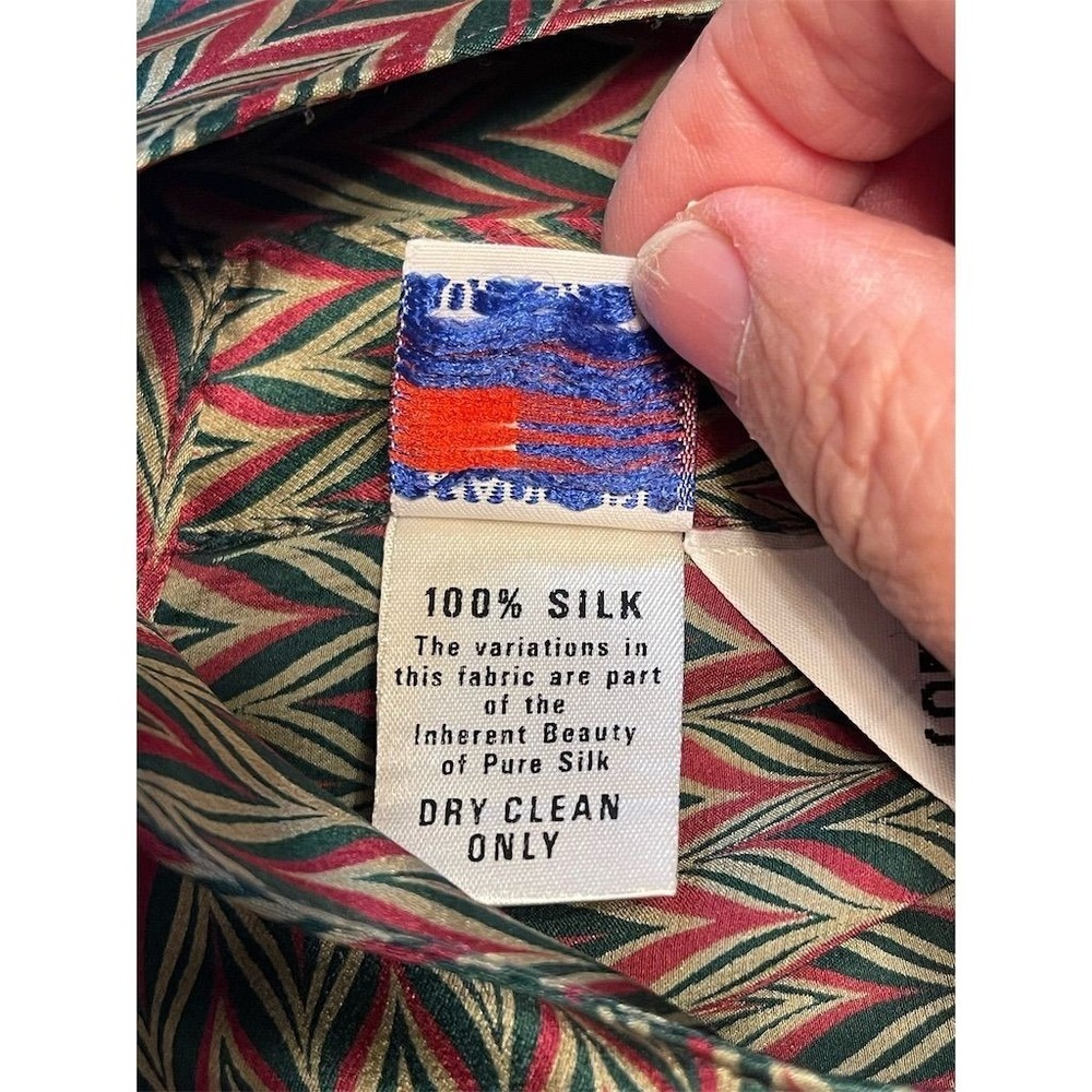 Ernst Strauss Womens Size 10 M Green Red Geometric Herringbone‎ Silk Blouse - Picture 10 of 10